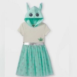 Disney Star Wars Mandalorian Baby Yoda Grogu Girls Cosplay Dress Size 14/16